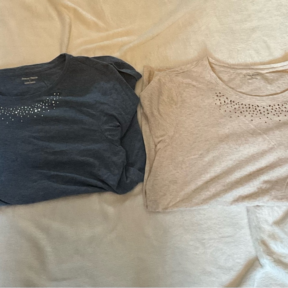 Studio Works Long Sleeve Tees - Blue and Cream